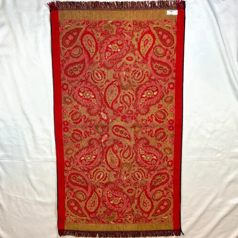 VTG Cannon Royal Family Sculpted Bath Towel Red & Gold Paisley  Regency VHTF EUC